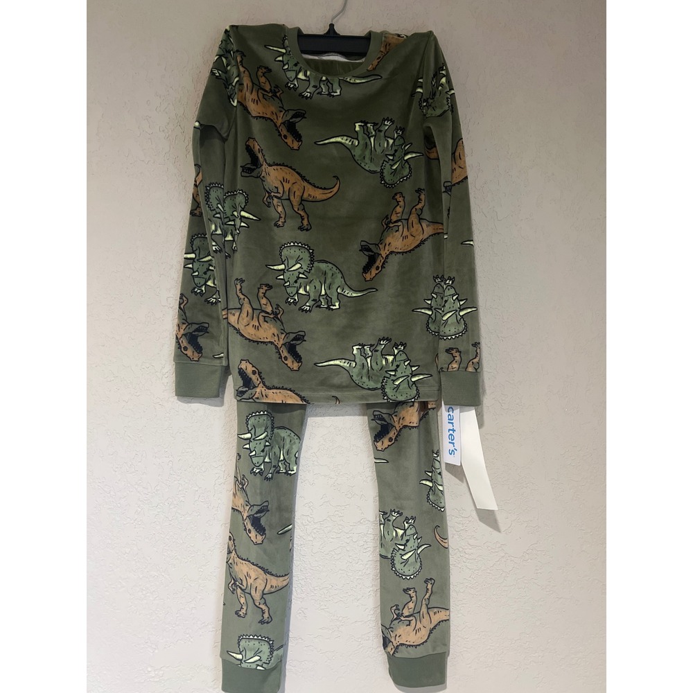 Carter's Dinosaur Pajama Set Boys‎ Size 12 Green New Fleece Long Sleeve PJs